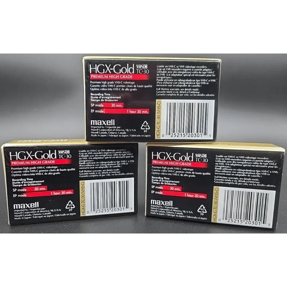 Lot of 3 Maxell HGX-Gold TC-30 Video Camcorder VHS-C Tapes SEALED